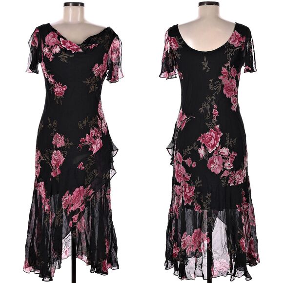 Vintage 90s y2k Eva Blue Midi Dress Slinky Beaded Fairycore Whimsygoth Cottage 8 - Picture 1 of 14